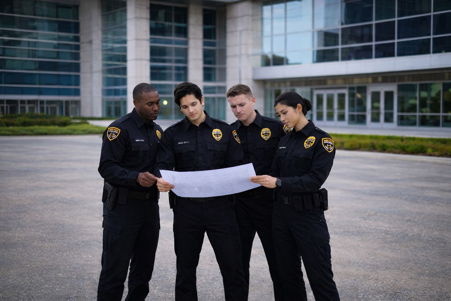 Armed soldiers in camouflage uniforms with rifles on alert in a forest environment.